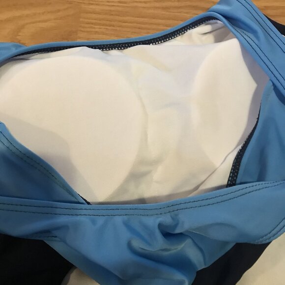 One Piece Swimsuit Blue & Navy Color Block Size L NWOT Retro Bathing Suit - Picture 3 of 8